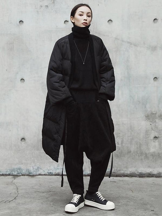 xakxx Simple Black Lace-up Cotton-padded Cloths Coat Outwear