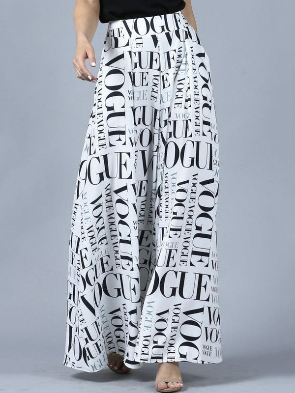 xakxx Loose Wide Leg High-Waisted Letter Print Split-Joint Pants Trousers