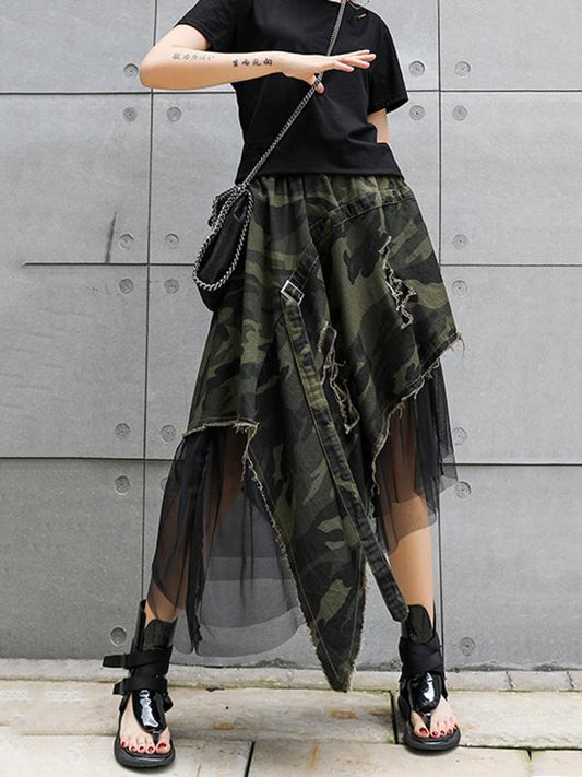 xakxx Camouflage Cropped Mesh Splicing Skirt