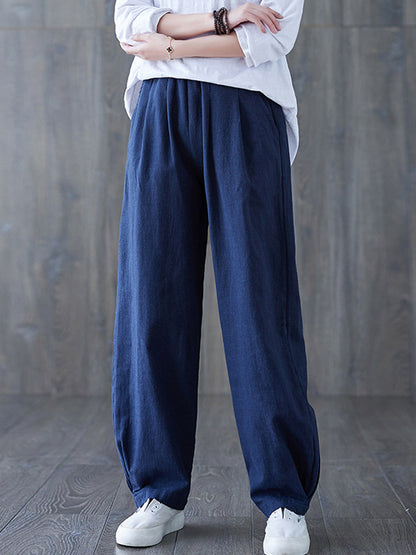 xakxx Simple Wide Leg Loose Elasticity Solid Color Casual Pants Bottoms