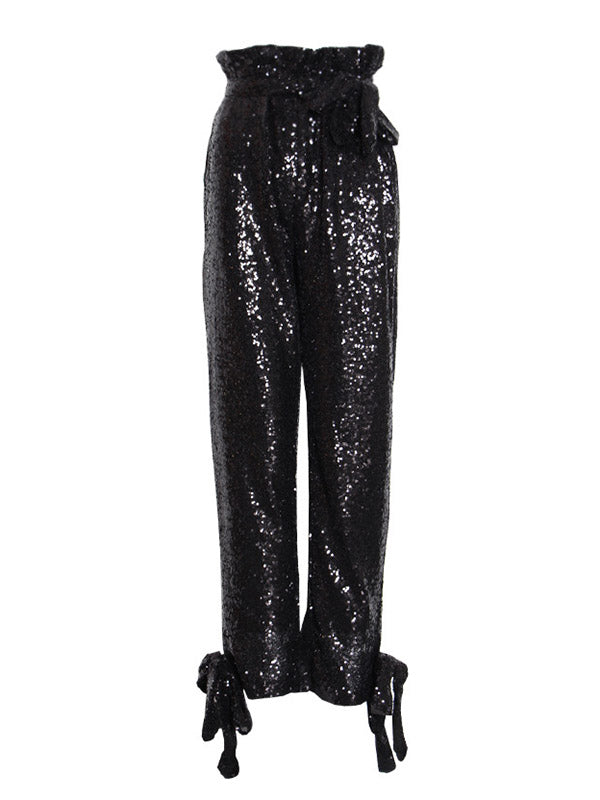 xakxx Original Loose Tied Solid Color Shiny Casual Pants Bottoms