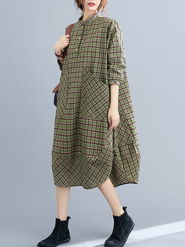 xakxx Vintage Plaid Irregularity Shirt Dresses