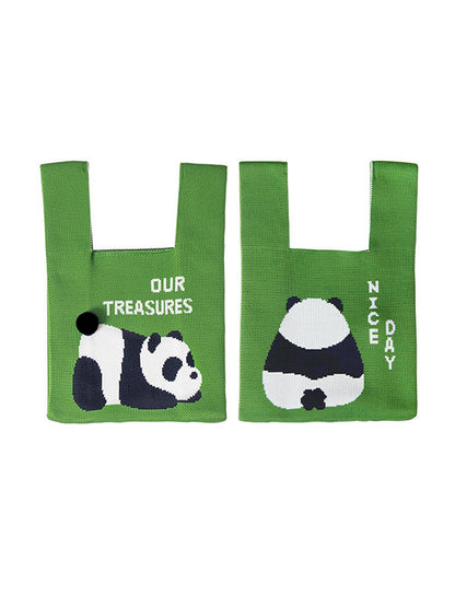 xakxx Panda-Patterned Woven Handbag Bags