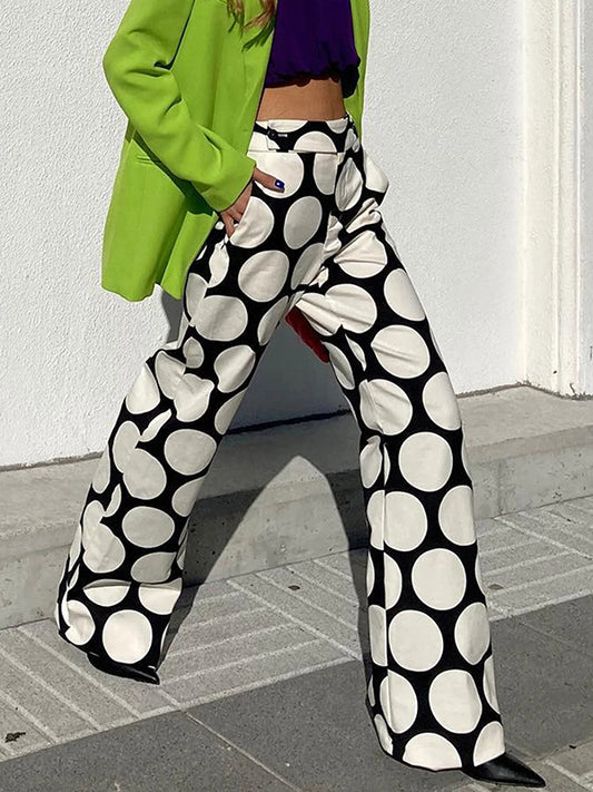 xakxx Original Contrast Color Polka-Dot Printed Wide Leg Pants