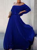 xakxx Loose Pleated Solid Color Off-The-Shoulder Maxi Dresses