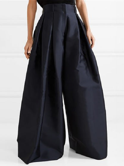 xakxx Stylish Loose High Waisted Solid Color Wide Leg Pants