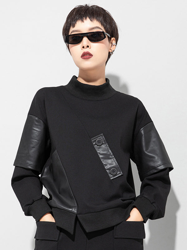 xakxx Thicken PU Split-Joint False-Two Asymmetric Sweatshirt