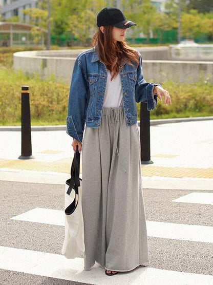 xakxx Loose Urban Gray Wide Leg Elastic Waist Pants