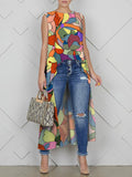 xakxx High-Low Loose Multi-Colored Round-Neck Vest Top