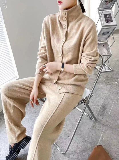 xakxx xakxx-Urban Loose  Solid Color Cardigan Tops & Wide Leg Split-Front Pants Suits