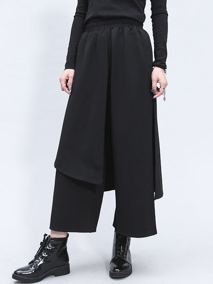 xakxx Irregularity Elastic Waist Wide Leg Solid Color Pants