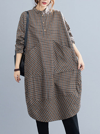 xakxx Vintage Plaid Irregularity Shirt Dresses