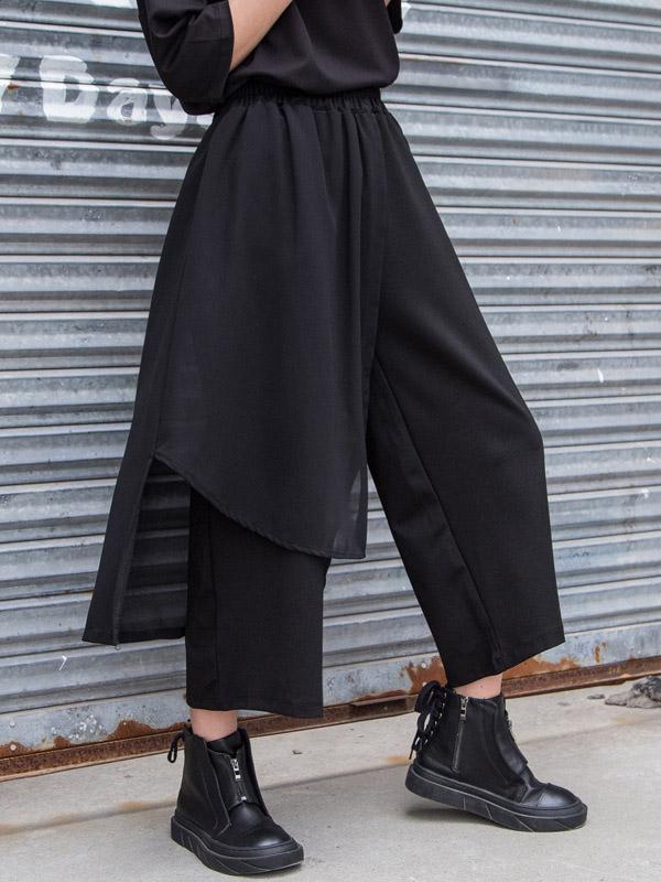 xakxx Chiffon Split-Joint Asymmetric Wide-Leg Pants