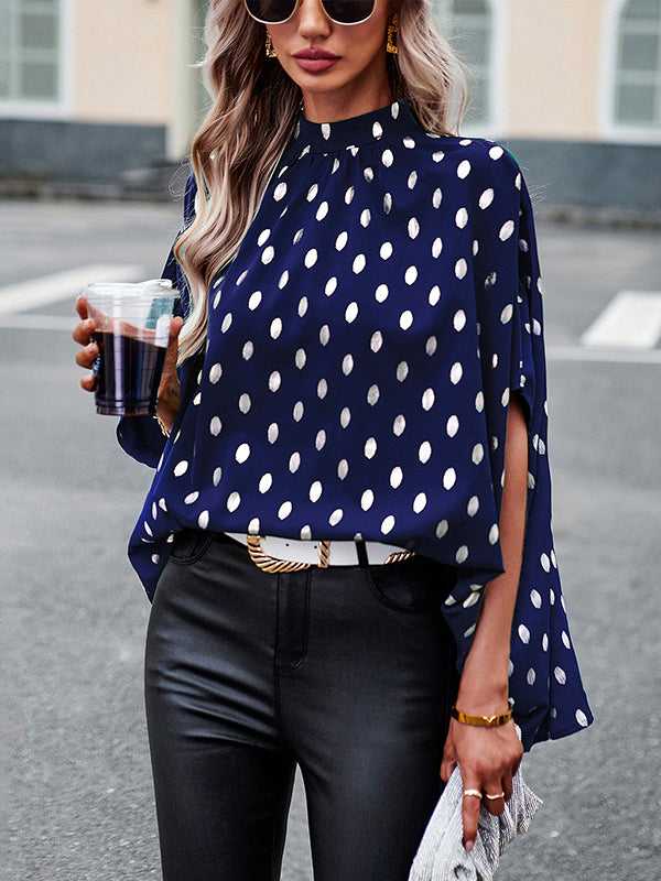 xakxx Loose Bandage Polka Dot Round-Neck Blouses&Shirts Tops