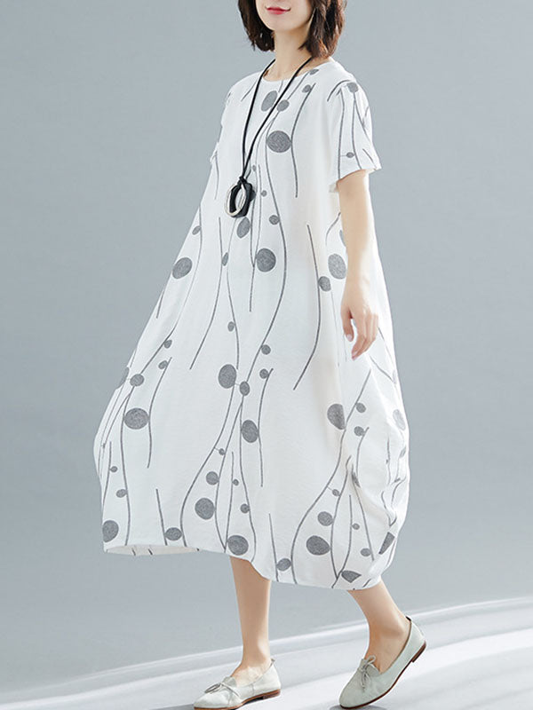 xakxx Loose Short Sleeves Printed Round-Neck Midi Dresses