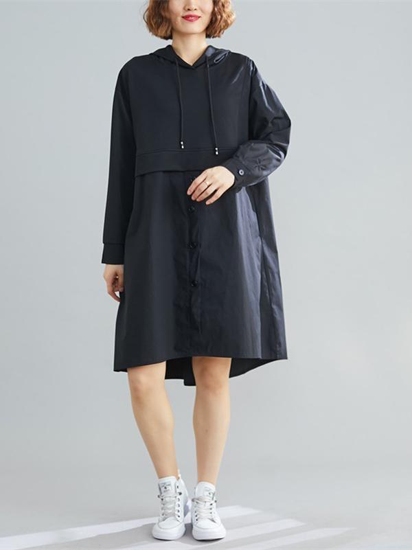 xakxx Loose Splicing Asymmetrical Hoodie Dress