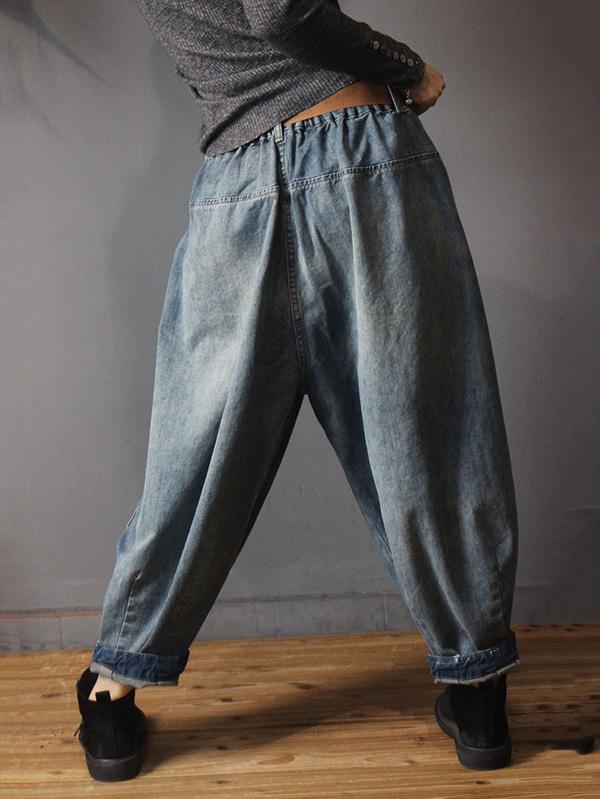 xakxx Vintage Denim Loose Elastic Waist Bloomers Pants