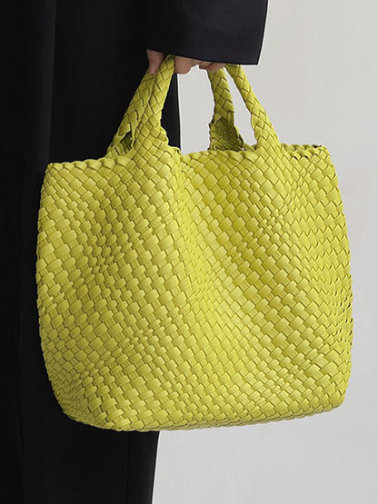 xakxx Solid Color Woven Tote Bags Handbags