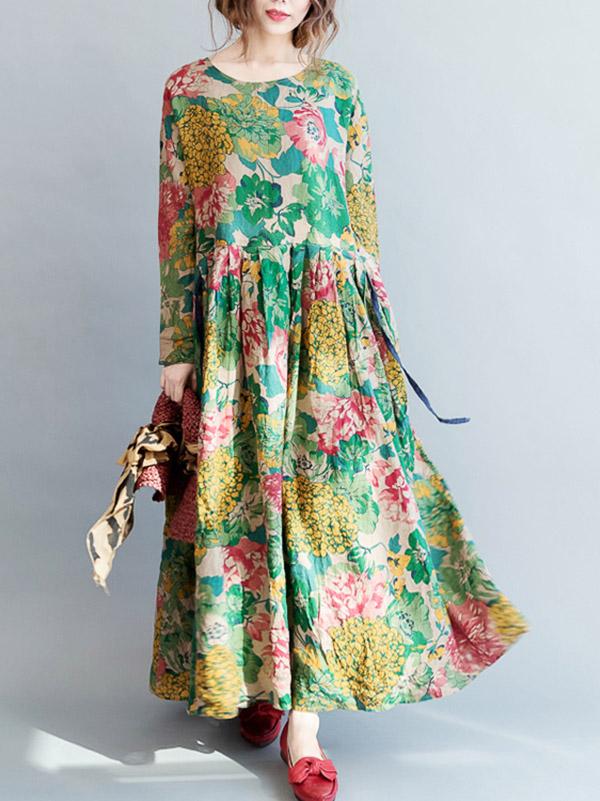 xakxx National Style Flower Printed Long Dress