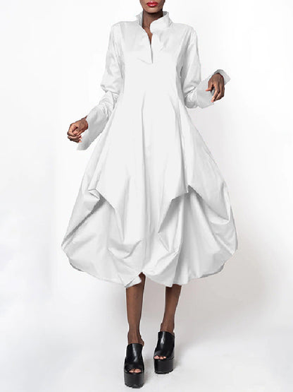 xakxx Stylish Loose Stand-Collar Long Sleeves Midi Dress