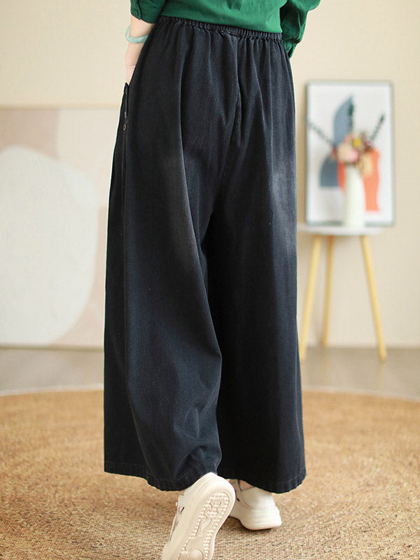 xakxx Loose Wide Pants Elasticity Pleated Flared Trousers Jean Pants Bottoms