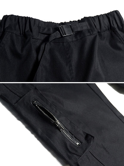 xakxx Original Black Pocket Zipper Split-Joint Overalls Pants