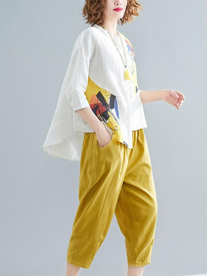 xakxx Printed Shirt + Solid Wide Leg Pants