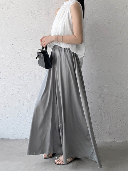 xakxx Wide Leg Loose Solid Color Casual Pants Bottoms