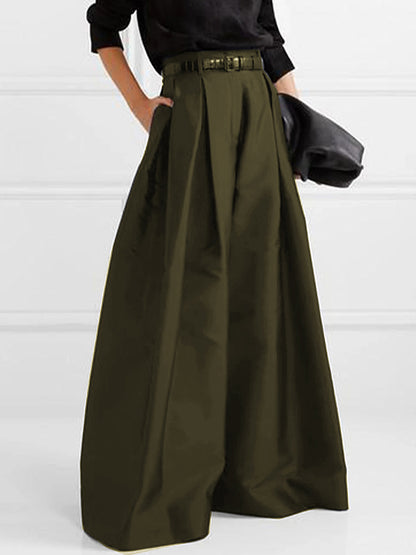 xakxx Stylish Loose High Waisted Solid Color Wide Leg Pants