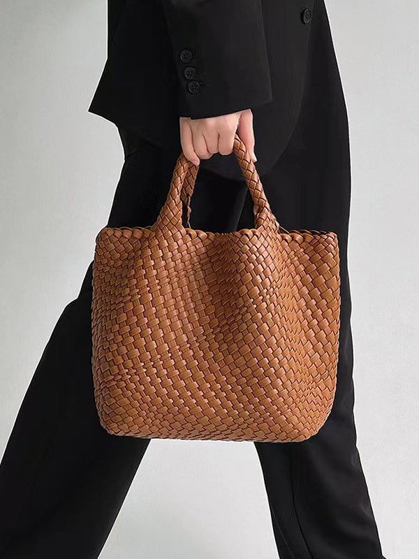 xakxx Solid Color Woven Tote Bags Handbags