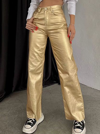 xakxx Wide Leg Pockets Solid Color Pants Trousers