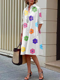 xakxx Long Sleeves Floral Printed Lapel Midi Dresses