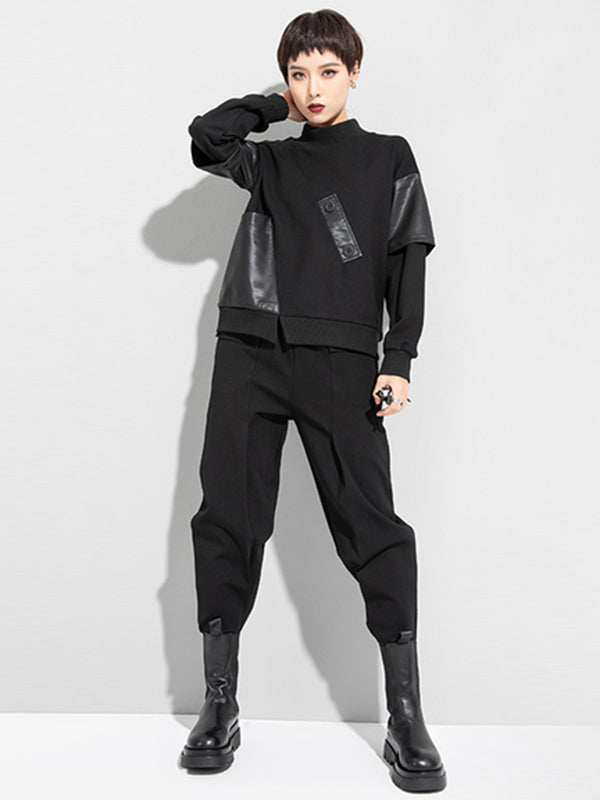 xakxx Thicken PU Split-Joint False-Two Asymmetric Sweatshirt