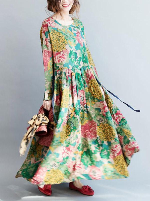 xakxx National Style Flower Printed Long Dress