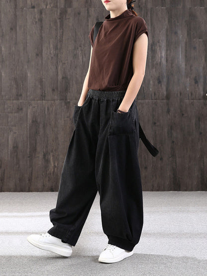 xakxx Leisure Solid Denim Puff Pants Bottoms