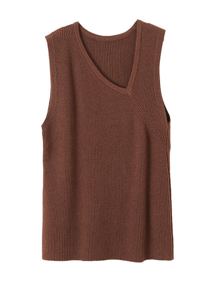 xakxx Sleeveless Asymmetric Solid Color V-Neck Vest Top