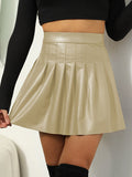 xakxx A-Line High Waisted Pleated Solid Color Split-Joint Skirts