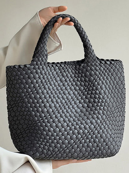 xakxx Solid Color Woven Tote Bags Handbags