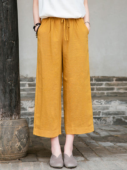 xakxx Simple Linen Column Elasticity Waist Pants