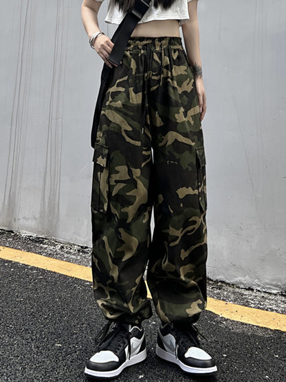 xakxx Hip-Hop Wide Leg Drawstring Camouflage  Pants