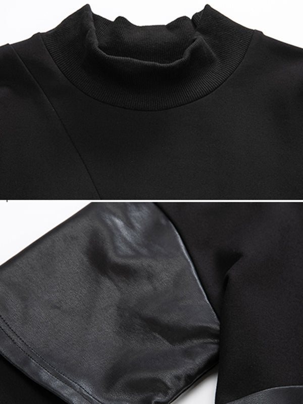 xakxx Thicken PU Split-Joint False-Two Asymmetric Sweatshirt