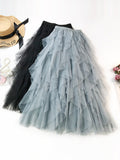 xakxx Solid Color Irregular Tiered Gauze Skirt