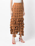 xakxx High Waisted Loose Hollow Polka-Dot Solid Color Tasseled Skirts Bottoms