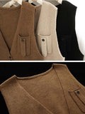 xakxx Artistic Retro Sleeveless Irregularity Buttoned V-Neck Vest Top