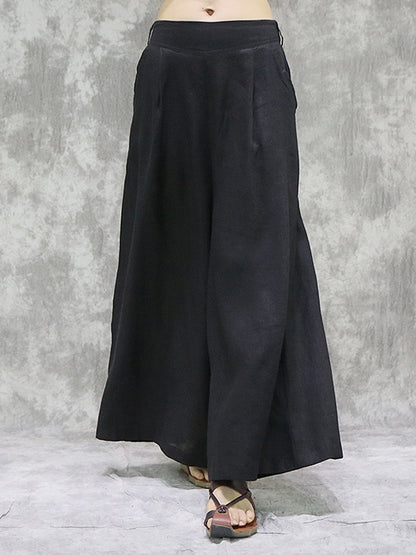 xakxx High Waisted Loose Pockets Solid Color Wide Leg Pants Trousers