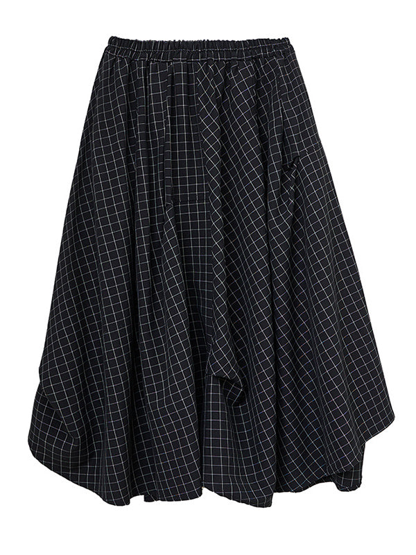 xakxx Loose Irregular Clipping Plaid Asymmetric Elasticity Skirts Bottoms