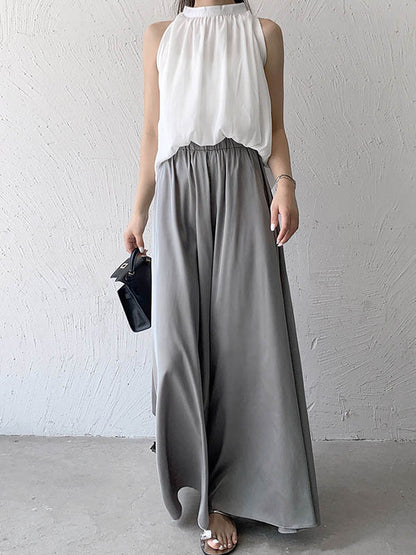 xakxx Wide Leg Loose Solid Color Casual Pants Bottoms