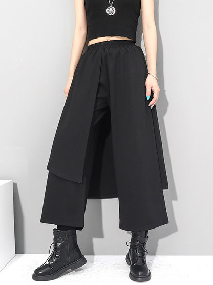 xakxx Irregularity Elastic Waist Wide Leg Solid Color Pants