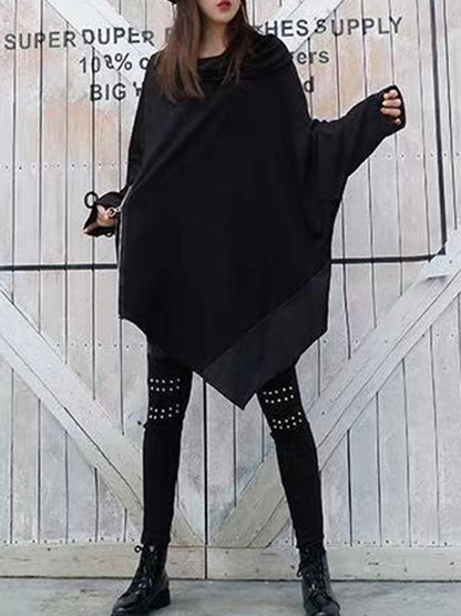 xakxx Batwing Sleeves Loose Asymmetric Split-Joint Zipper Heaps Collar Sweatershirt