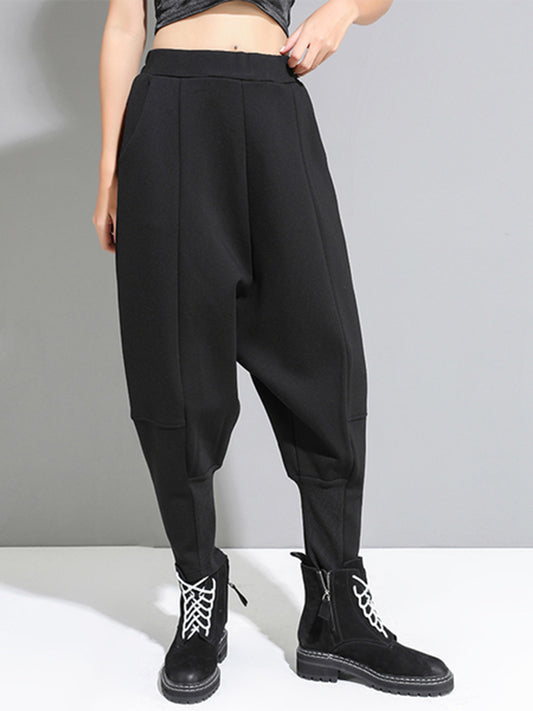 xakxx Stylish Black Velvet Split-Joint Harem Pants